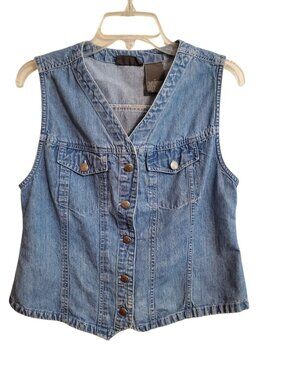 Western Country Denim Vest With Boho Design Buttons Medium